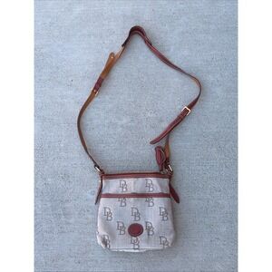 Dooney & Bourke Signature Jacquard Leather Crossbody Bag Brown Brass Hardware